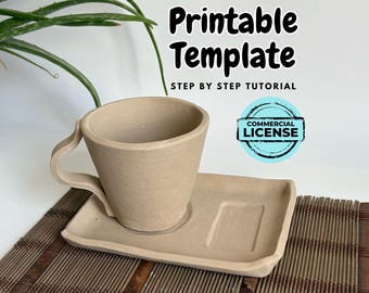Pottery Mug Slab Template with Coaster: Ceramic Studio DIY (Digital Download)