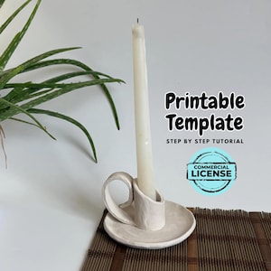 Candlestick Holder Easy Slab Template, Pottery DIY Projects, Candle Holder Template, Pottery Slab Templates, Candlestick Holder with Handle