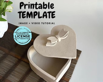 Heart Jewelry Box Slab Template, DIY Clay Slab Printable PDF, Beginner Ceramic Pattern