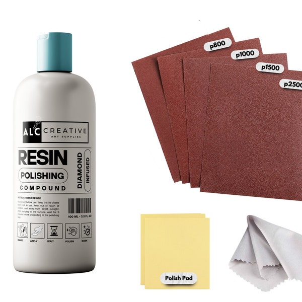 Epoxy Resin Polish Compound Kit - Diamond-Infused Epoxy Resin Polishing, Fine Wet Sandpaper Set, Resin Polishing Paste, Epoxy Polishing Wax