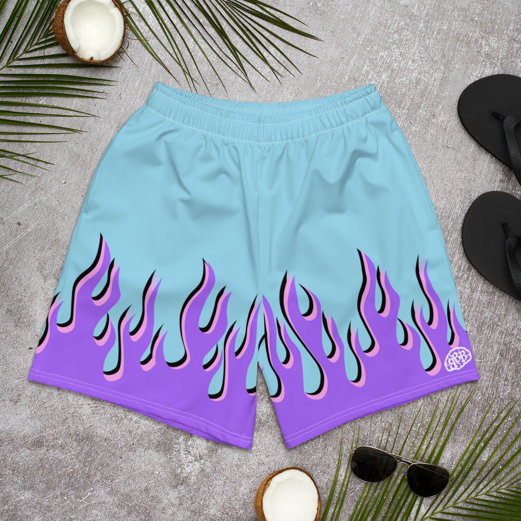 Blue shorts hotsell with flames