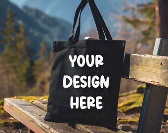 Maqueta de bolso de mano negro, maqueta minimalista, maquetas de bolsa de compras de bolso de mano negro, maqueta de bolso de mano estético POD Sublimación al aire libre Maqueta