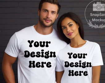 Couple Model Mockups, Bella Canvas White 3001 Couple Mockup| White T-shirt Mockup, Men and Women Shirt Mockups, Model