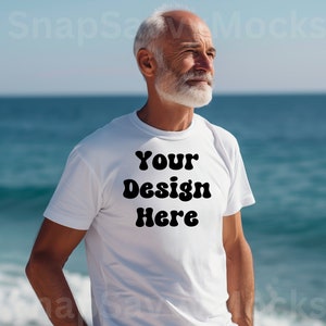 Senior Old Man White Bella Canvas 3001 T-Shirt Beach Mockup, Dad Vater Großvater Mockup älter, Casual Opa Tshirt Mockup, Vatertag