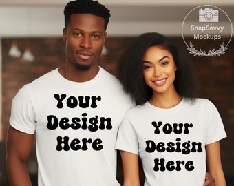 Couple Model Mockups, Bella Canvas White 3001 Couple Mockup| White T-shirt Mockup, Men and Women Shirt Mockups, Model