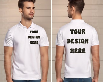 Front and Back Polo Shirt Mockup, White Shirt Mock, Polo Shirt Mockup, Tshirt Mockup, Model Polo Shirt Mockup, front and back mockup natural