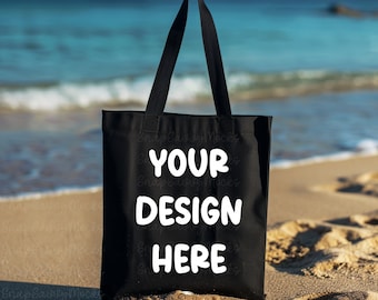 Maqueta de bolso de mano negro, maqueta minimalista, maquetas de bolso de compras de bolso de mano negro, maqueta de bolso de mano estético POD Sublimación Descarga digital JPG