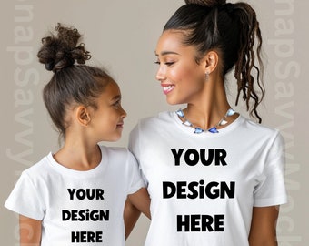 Mama und ich Shirt Mockup, Mama und ich Mockup, weiße Bella Canvas 3001 Passende T-Shirts Mockup, Mutter Tochter T-Shirt Mockup, Kinder Mockups