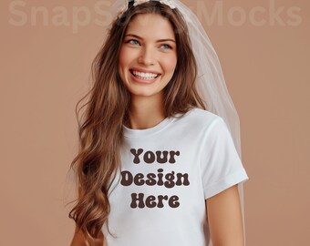 Bachelorette Mockup | White Bella Canvas 3001 Mockup | Trendy Boho Female Model | Bridal Mockup | Wedding Bridal Party Mockup | Trendy Mock