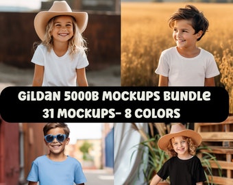Gildan 5000B mock-up bundle, kids t-shirt mocks, Kids Tshirt mocks Bundle, commercial use, Kids Tee Mockup Bundle, gildan mockup bundle