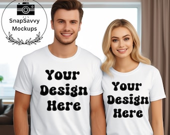 Couple Model Mockups, Bella Canvas White 3001 Couple Mockup| White T-shirt Mockup, Men and Women Shirt Mockups, Model