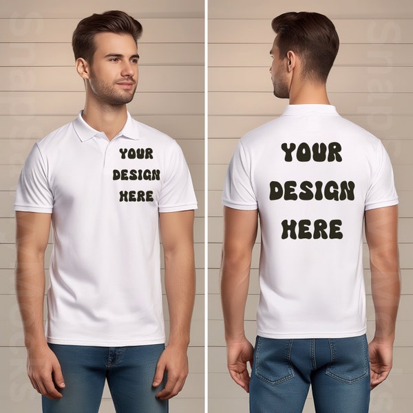 Front and Back Polo Shirt Mockup, White Shirt Mock, Polo Shirt Mockup, Tshirt Mockup, Model Polo Shirt Mockup, front and back mockup natural