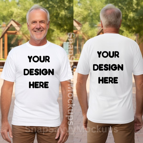 Old Man Gildan 5000 front back shirt mock-up male t-shirt Gildan front back white shirt mockup men's blank Gildan 5000 old man Mockup JPG