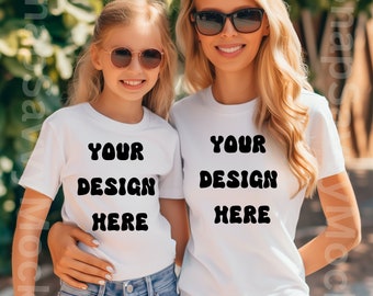 Mama und ich Shirt Mockup, Mama und ich Mockup, weiße Bella Canvas 3001 Passende T-Shirts Mockup, Mutter Tochter T-Shirt Mockup, Kinder Mockups