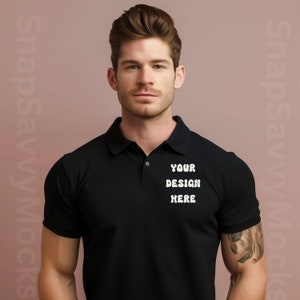 Male Model Black Shirt MockUp, Polo Shirt Mockup, Tshirt Mockup, Black Model, Gildan 3800, Model Polo Shirt Mockup, Mock Up Men&#39;s Polo