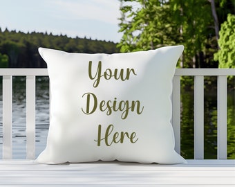 Outdoor White Pillow Mockup - Stunning Lake Background | Outdoor Decor Pillow Mock up Decorative Pillow Throw Mockup JPG Digital Download
