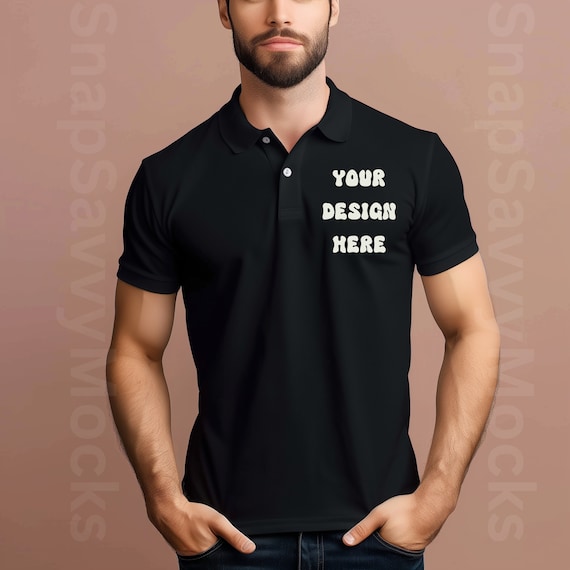 Male Model Black Shirt MockUp, Polo Shirt Mockup, Tshirt Mockup, Black Model, Gildan 3800, Model Polo Shirt Mockup, Mock Up Men's Polo