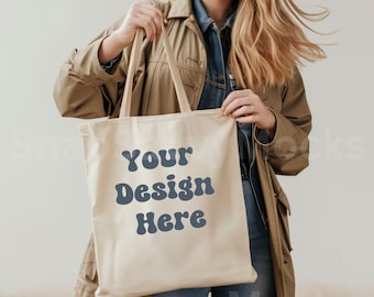 Tote Bag Mockup Natural, Canvas Tote Bag Mockup, Boho Tote Bag Mock Model, Minimalist Mockup, Mock Canvas Tote Bag Mockup Print on Demand