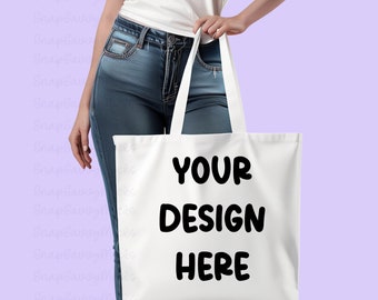 White Tote Bag Mockup, Sublimation Bag Mocks, Natural Boho Theme, Digital Download, Blank Template, Add Your Own Image, Mockup Shopping Bag