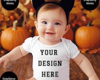 Rabbit Skins 4424 Halloween Mockup, Baby Onesie Halloween Mockup, Białe Body dla niemowląt Mockup, Jesienne Body Mockup, Fotografia Stylizowana Dla Dzieci