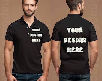 Front and Back Polo Shirt Mockup, Black Shirt Mock, Polo Shirt Mockup, Tshirt Mockup, Model Polo Shirt Mockup, front and back mockup natural