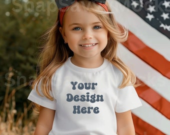 Kids Bella Canvas 3001T White T-Shirt Mockup Kids T-Shirt Mockup Girl TShirt Mockup Kids Mockup Toddler Girl July 4th Mockup July Fourth