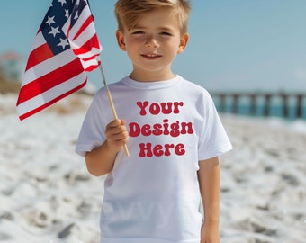 Kids Bella Canvas 3001T White T-Shirt Mockup, Kids T-Shirt Mockup, Boy TShirt Mockup Kids Mockup, Toddler Boy July 4th Mockup July Fourth