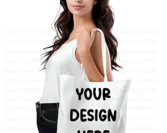 Tote Bag Mockup, Canvas Tote Bag Mockup, Boho Tote Bag Mock Model, Minimalist Mockup, Mock Canvas Tote Bag Mockup Cute Print on Demand Mock