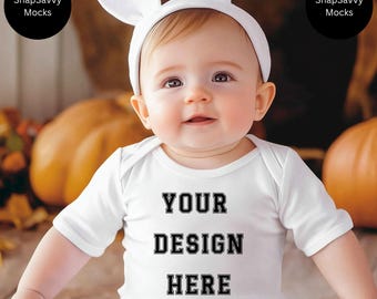 Rabbit Skins 4424 Halloween Mockup, Baby Onesie Halloween Mockup, Białe Body dla niemowląt Mockup, Jesienne Body Mockup, Fotografia Stylizowana Dla Dzieci