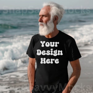 Black Bella Canvas 3001 T-Shirt Strand Mockup, Papa Vater Großvater Mockup älterer Mann Mockup Senior, Casual Opa Tshirt Vatertag