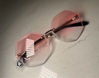 Lunettes de soleil teintées sans monture, Nuances de rose, Nuances de violet, Nuance de bleu, Lunettes de soleil tendance, Lunettes de soleil pour femmes