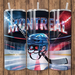 Montreal Hockey Tumbler Wrap PNG and JPG, Seamless Hockey Players and Fans Design, 20oz Skinny Tumbler Design, Digital Download