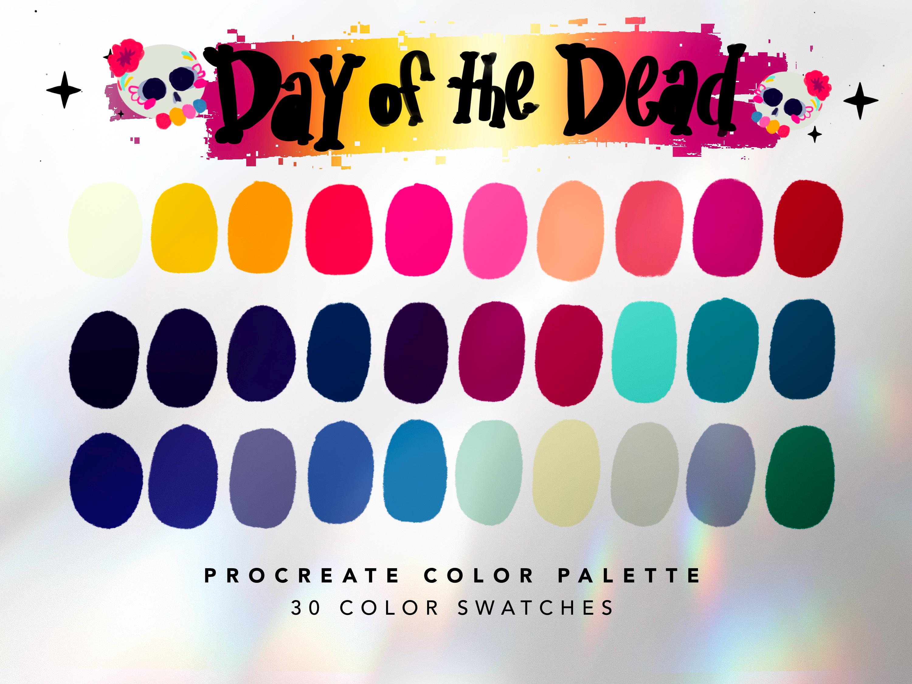 Day of the Dead Procreate Color Palette – 30 Sugar Skull Color Swatches for iPad Illustration | Digital Download