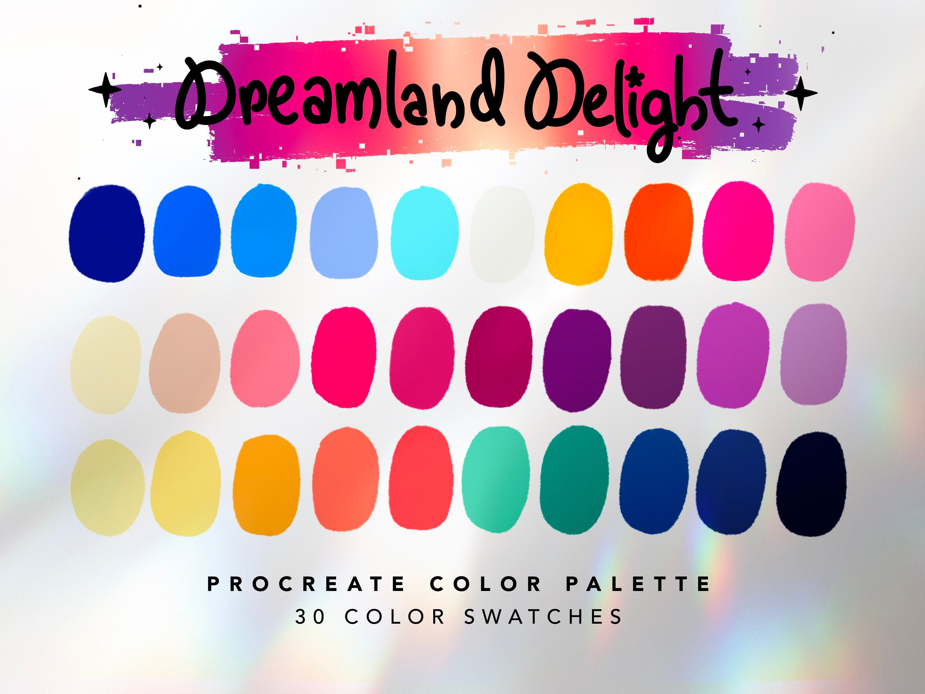 Paleta de colores para Procreate Dreamland Delight – 30 muestras seleccionadas para arte e ilustración en iPad