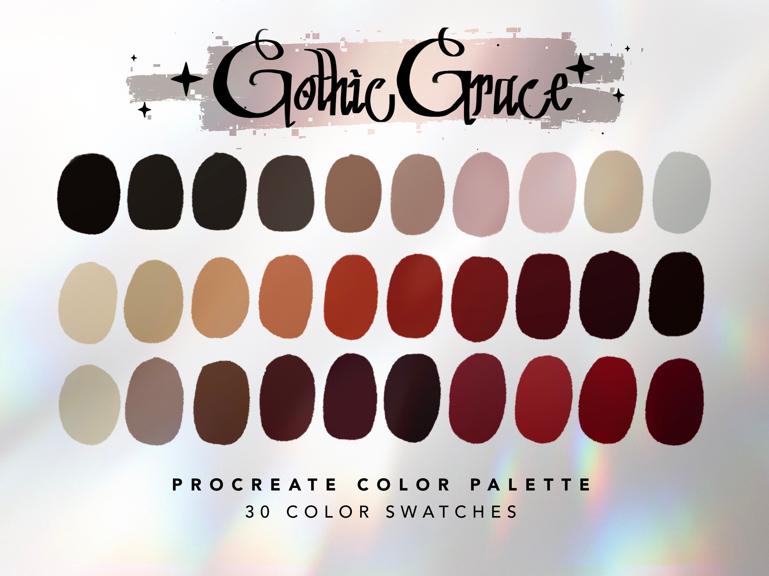 Paleta de colores para Procreate Gothic Grace – 30 swatches góticos oscuros para arte e ilustración en iPad