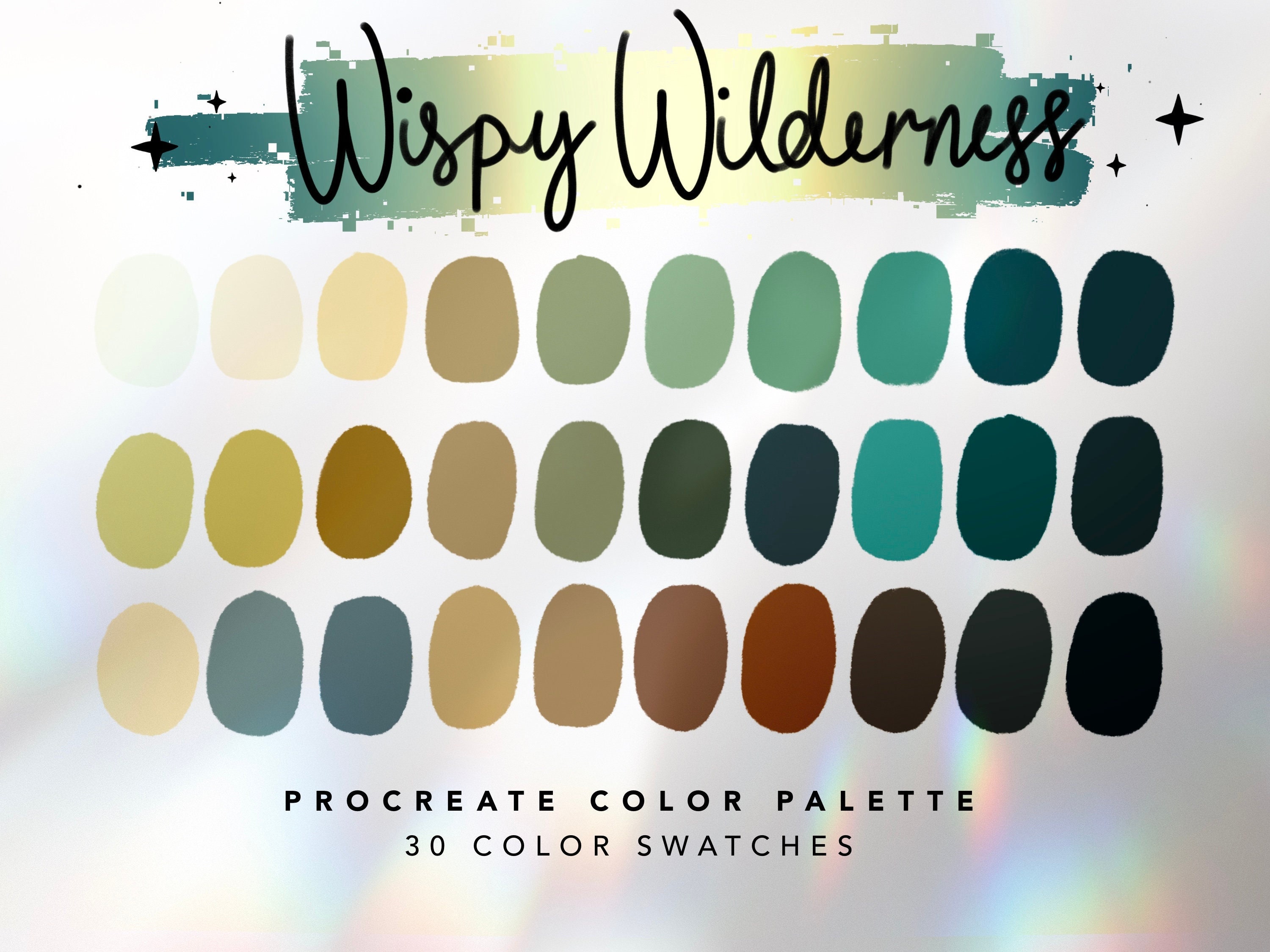 Paleta de colores para Procreate Wispy Wilderness – 30 muestras inspiradas en el bosque para arte en iPad, ilustración y descarga digital