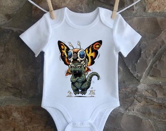 Adorable Kaiju and Mothra Baby Bodysuit, Soft and Comfortable for Babies.