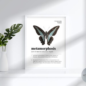 Definição de metamorfose impressão | Decoração de arte de parede de borboleta | Arte do Dicionário | tipografia pôster | Citação inspiradora | Download digital