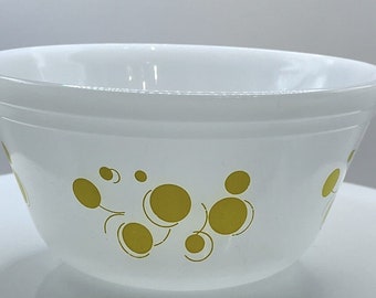 Vintage Federal Glass 7” Yellow Atomic Dots Milk Glass Mixing Bowl
