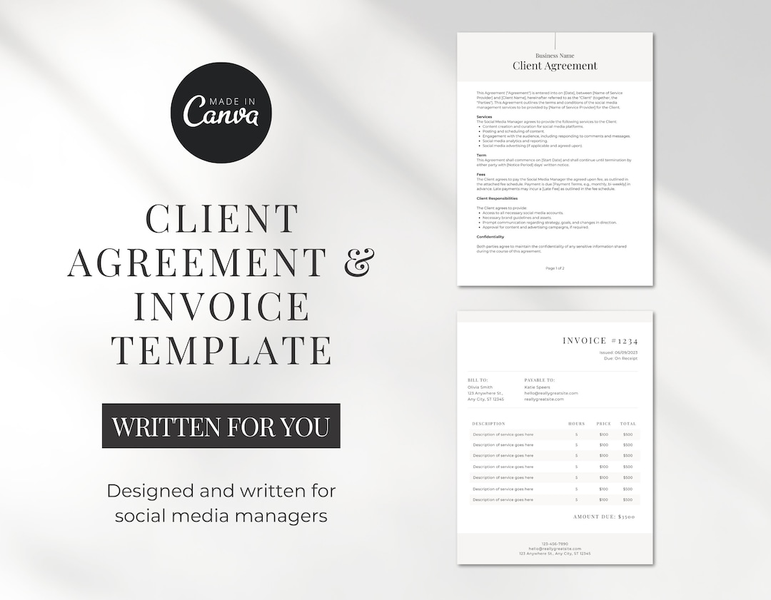 Client Agreement & Invoice Template - Etsy