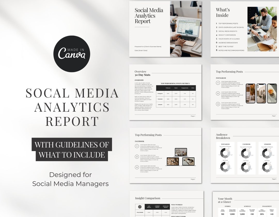 Social Media Analytics Report Template - Editable Canva Metrics Report ...