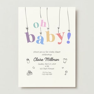 ¡Oh bebe! Invitación al baby shower / Tarjeta minimalista linda dibujada a mano / Plantilla de descarga digital personalizable / Moderno, divertido, simple, personalizado
