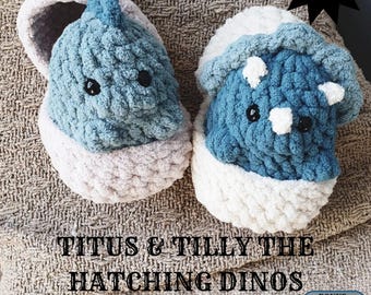 Titus, Tilly & Thyme the Hatching Dinos Baby Dinosaur and Chicken Eggs Amigurumi Digital PDF Crochet Pattern