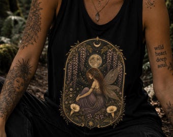 Verzaubertes Feen-Tanktop, Feen-Shirt, dunkles Cottagecore-Shirt, Feen-Grunge-Kleidung, Whimsigoth-Kleidung, Geschenk für Fantasy-Leser, Whimsigoth-Feengeschenke