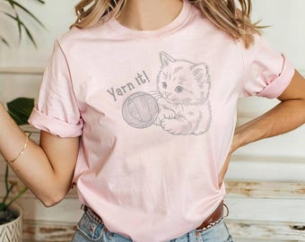 Cute Kitten Shirt Funny Knitting Shirt Kitten Shirt Yarn Shirt Cat with Yarn Knitting Gifts Knitting Tshirts Knitting T Shirt Knitter Shirt