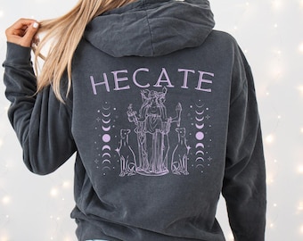 Bluza z kapturem Hekate Bluza z kapturem Hekate Pogańska Statua Hekate Potrójny Księżyc Potrójna Bogini Dziewica Matka Wiedźma Prezent z Mitologii Greckiej Greckie Ikony Bogini Księżyca