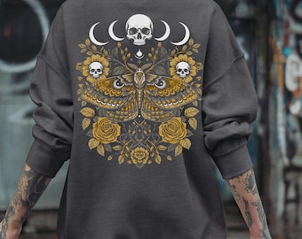 Moth Wings Goth Sweatshirt Moths Shirt Gothic Clothes Death Moth Moth Shirt Death Head Moth Botanical Sweatshirt Skull Moth Goth Girl Gifts