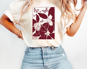Butterfly Boho Shirt Boho Flower Shirt Comfort Colors Wildflower Tshirt Floral Cottagecore Shirt Wild Flower Shirt Boho Butterfly Shirt
