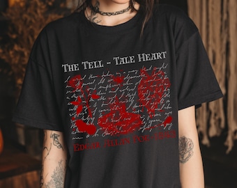 Camiseta de Edgar Allan Poe, camiseta de Tell Tale Poet Raven Crow, camiseta de Dark Academia, camisetas de poesía, camiseta emo, camiseta de escritor, camiseta Nevermore, Poetcore