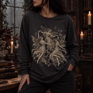 vintage fairies comfort colors long sleeve shirt fairy grunge fairy shirt whimsy goth fairycore fantasy shirt womensclothing whimsy shirt
